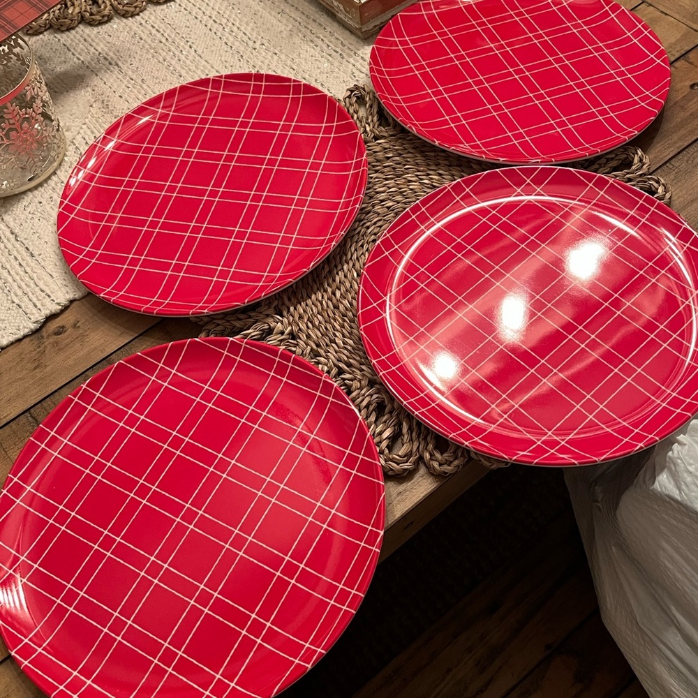 Red Plaid Dinner Plates Set(4)i
